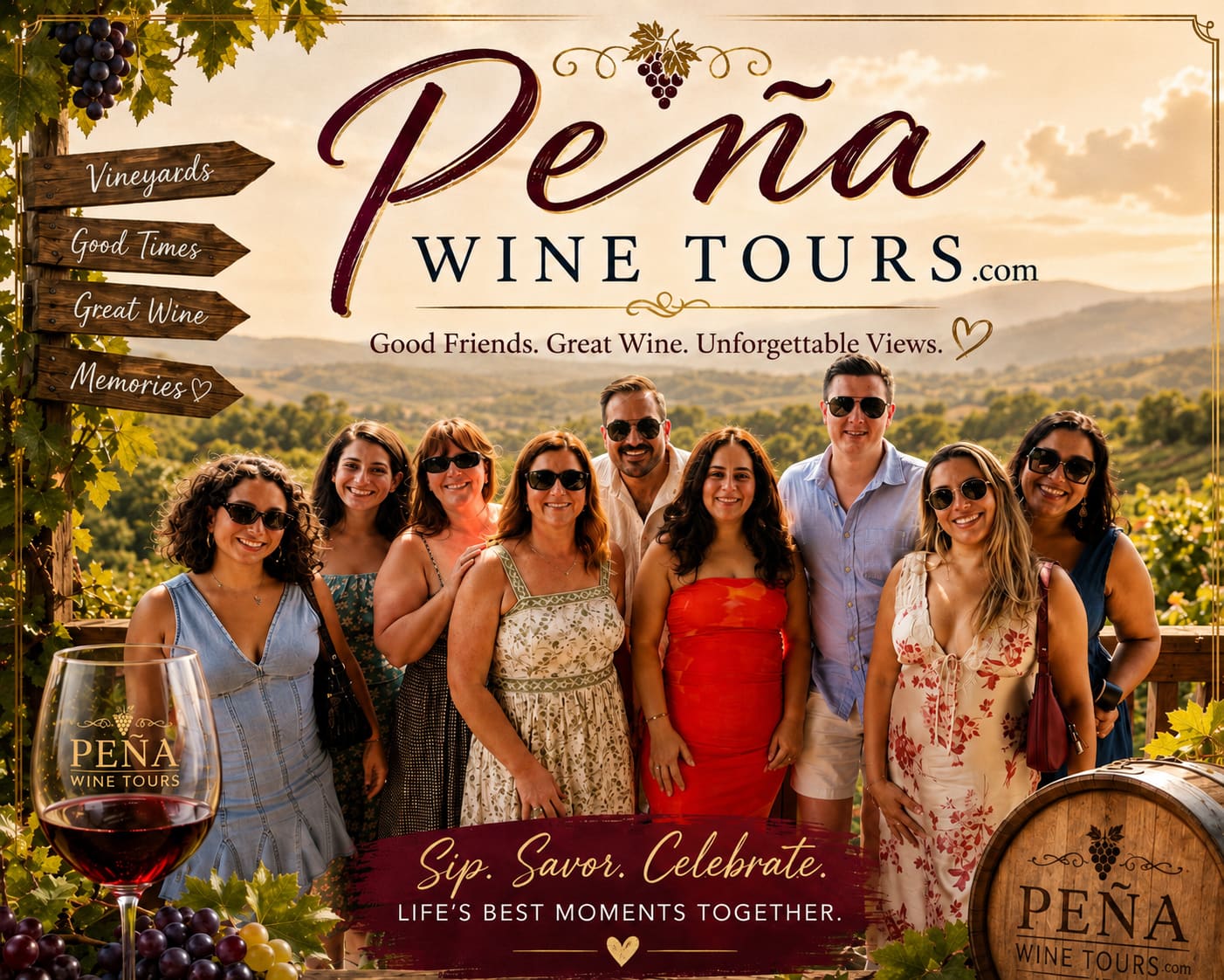 Pena Wine Tours guests and vineyard scenes in North Georgia