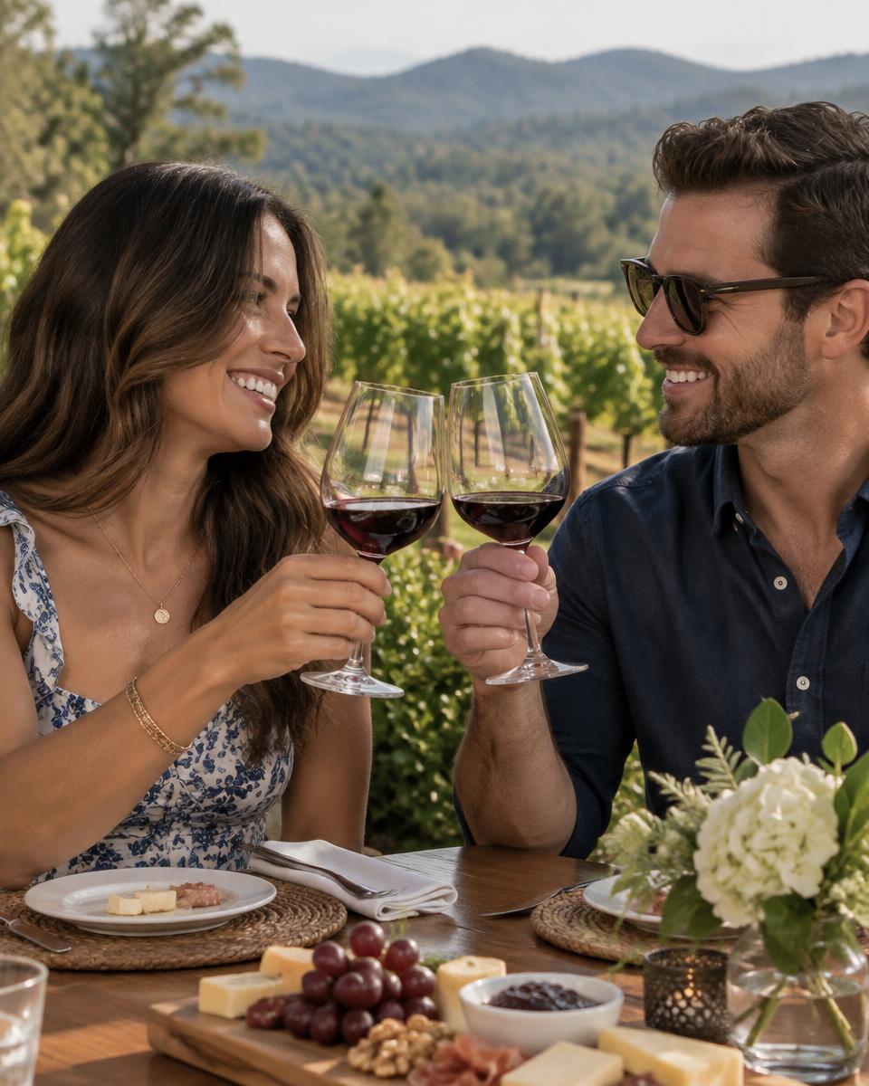 A couple toasting on a private wine tour